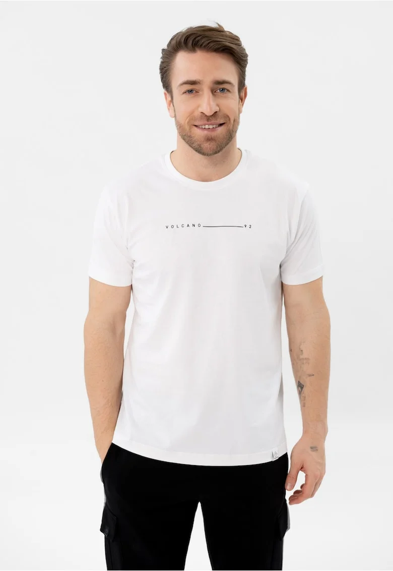 Tricou barbati din bumbac cu imprimeu pe piept, Comfort Fit, maneca scurta,  T-Klir, alb, Alb