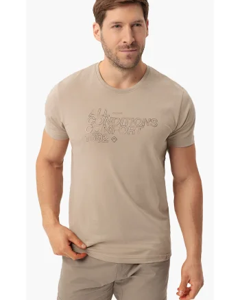 Tricou barbati bumbac cu imprimeu, bej, Bej