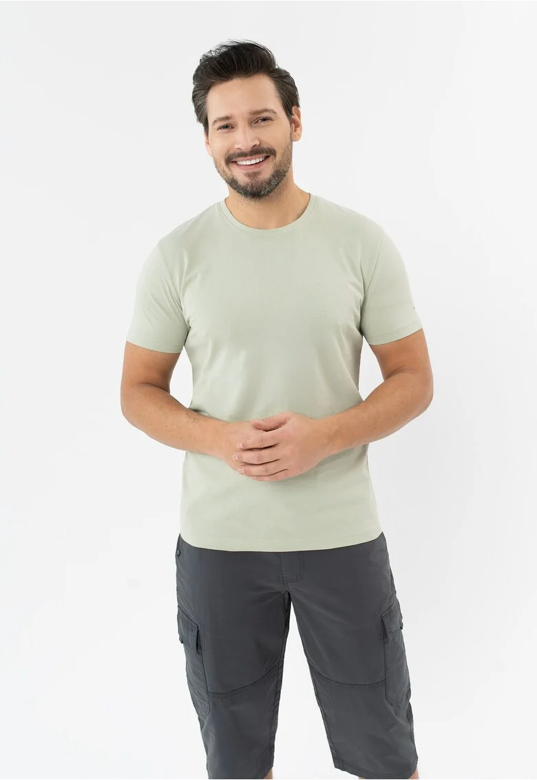 Tricou barbati din bumbac, decolteu la baza gatului, uni, Regular Fit,  T-Basic, menta, Verde menta