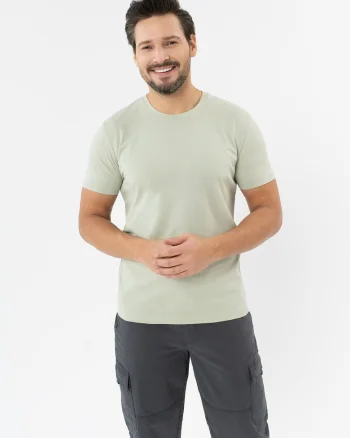 Tricou barbati din bumbac, decolteu la baza gatului, uni, Regular Fit,  T-Basic, menta, Verde menta