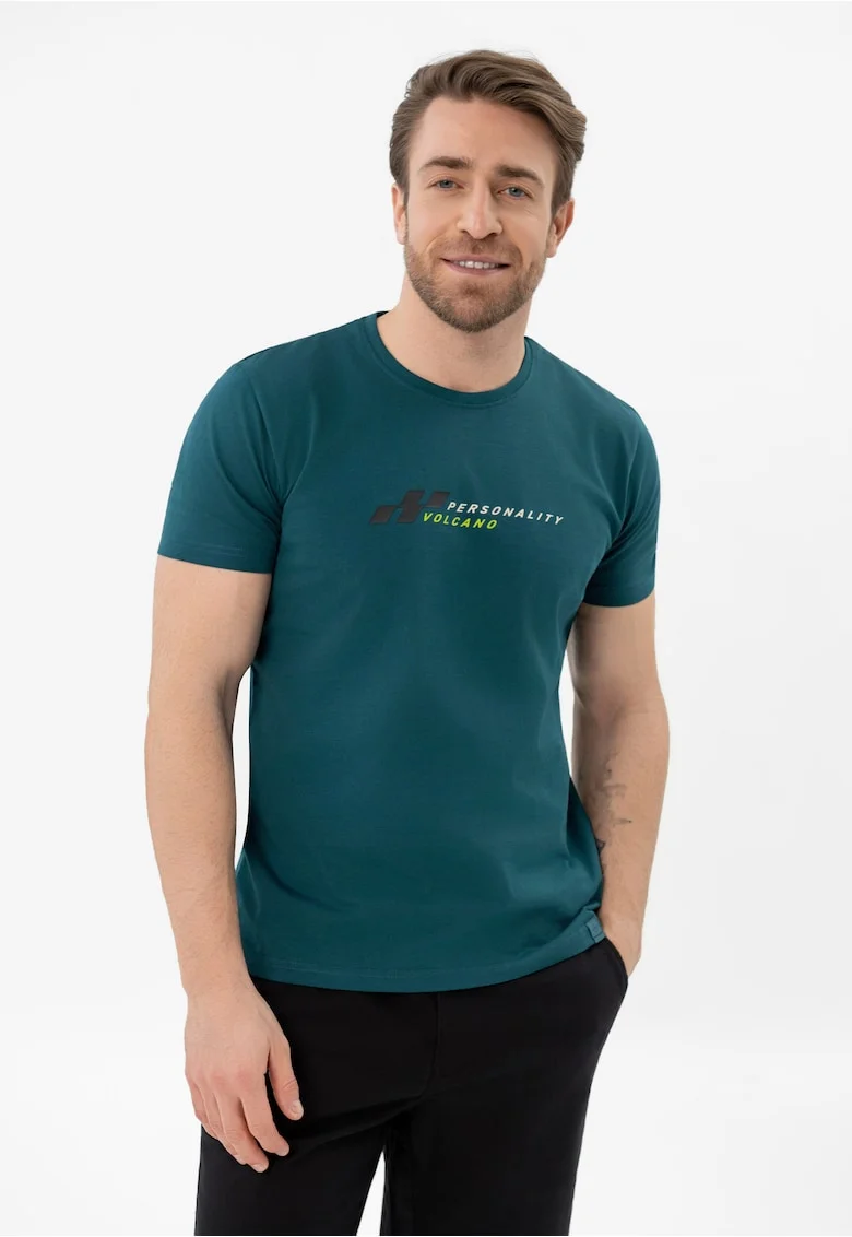 Tricou brabati din bumbacu cu imprimeu pe piept, maneca scurta, Regular Fit,  T-Subi, turcoaz, Turcoaz