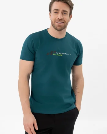 Tricou brabati din bumbacu cu imprimeu pe piept, maneca scurta, Regular Fit,  T-Subi, turcoaz, Turcoaz