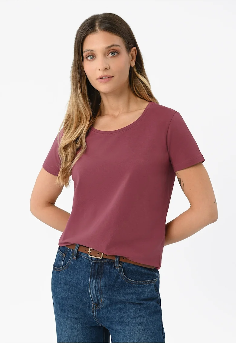 Tricou dama din bumbac, uni, Regular Fit, decolteu la baza gatului,  T-Diana, roz, Roz