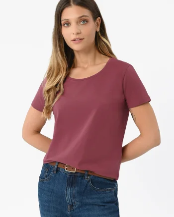 Tricou dama din bumbac, uni, Regular Fit, decolteu la baza gatului,  T-Diana, roz, Roz