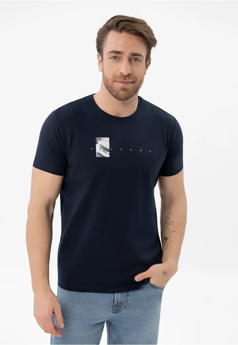 Tricou barbati din bumbac cu imprimeu, Comfort Fit,  T-Spacer, albastru marin, Bleumarin