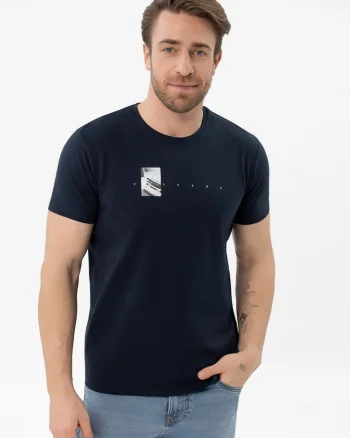 Tricou barbati din bumbac cu imprimeu, Comfort Fit,  T-Spacer, albastru marin, Bleumarin