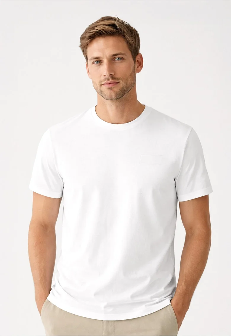 Tricou uni din bumbac, Comfort Fit, barbati,  T-Indu, alb,