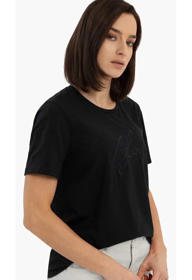 Tricou dama din bumbac cu inscriptie, Comfort Fit,  T-Ris, negru,