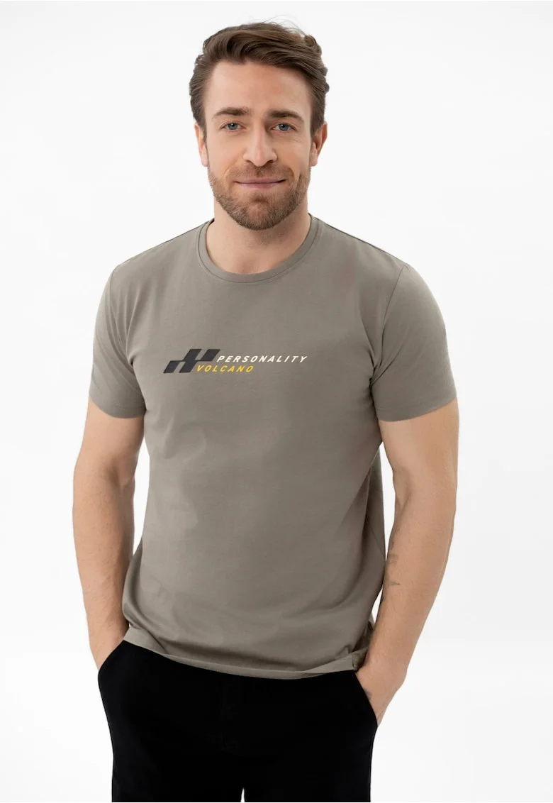 Tricou brabati din bumbacu cu imprimeu pe piept, maneca scurta, Regular Fit,  T-Subi, bej, Bej