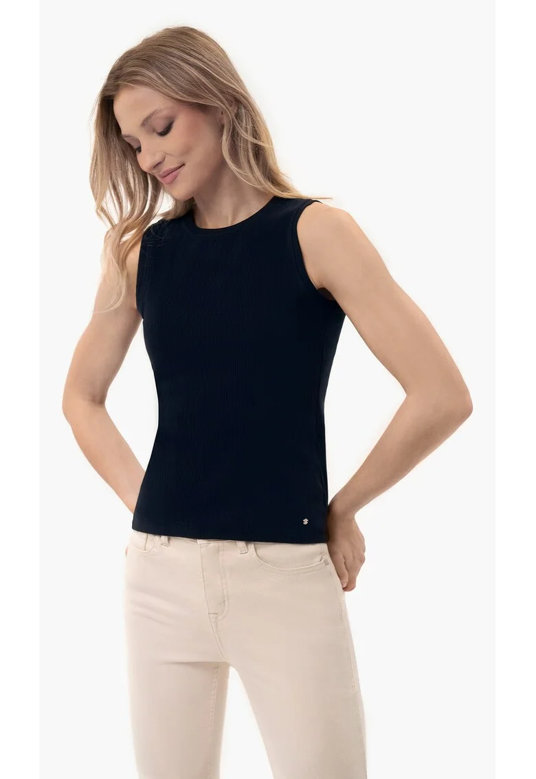 Tricou fara maneci cu nervuri, Slim Fit, dama, decolteu la baza gatului,  T-Demi, albastru marin, Bleumarin