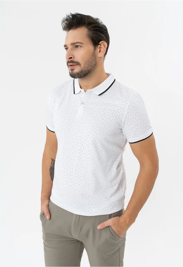 Tricou polo barbati cu model din bumbac, Regular Fit, Volano O-Glacier, alb, Alb