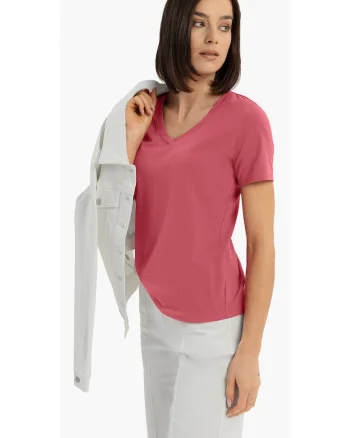 Tricou dama roz, decolteu in V, Regular Fit, Roz