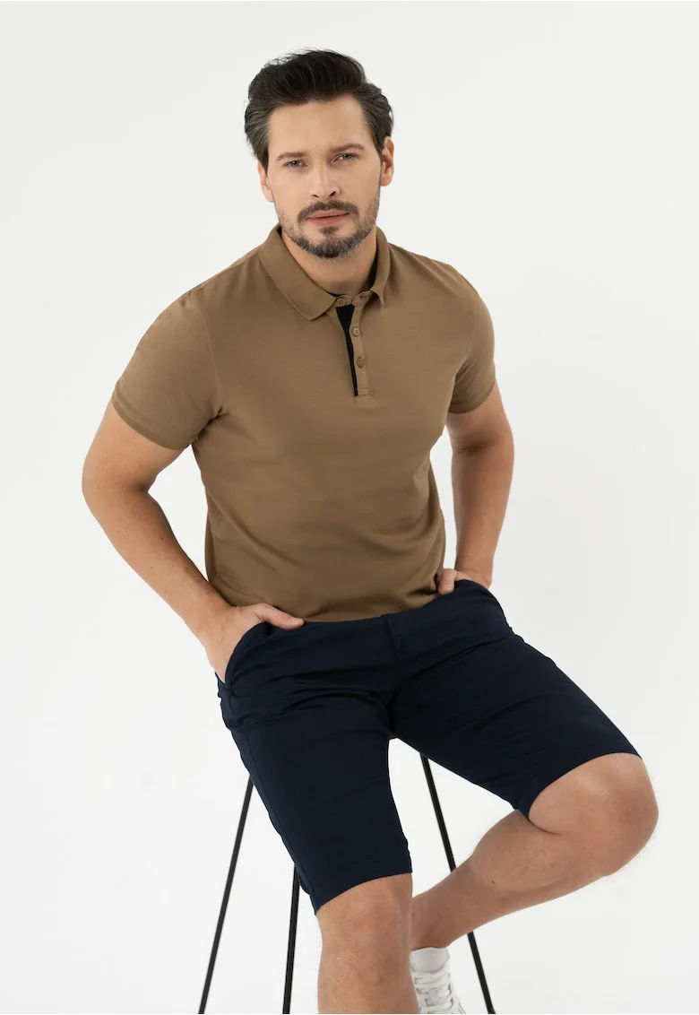 Tricou polo barbati din bumbac, uni, Regular Fit,  O-Molti, bej, Bej