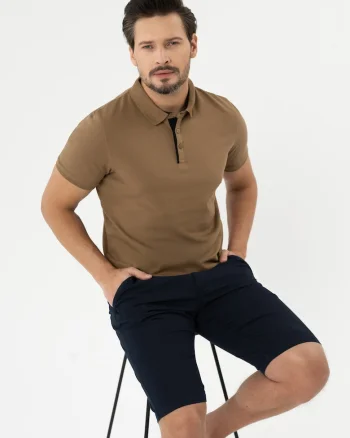Tricou polo barbati din bumbac, uni, Regular Fit,  O-Molti, bej, Bej