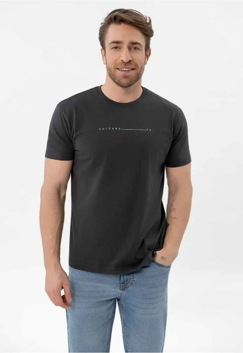 Tricou barbati din bumbac cu imprimeu pe piept, Comfort Fit, maneca scurta,  T-Klir, grafit, Gri grafit