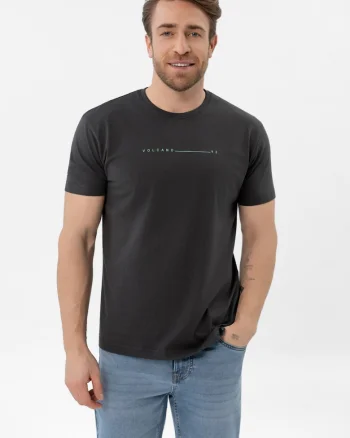 Tricou barbati din bumbac cu imprimeu pe piept, Comfort Fit, maneca scurta,  T-Klir, grafit, Gri grafit