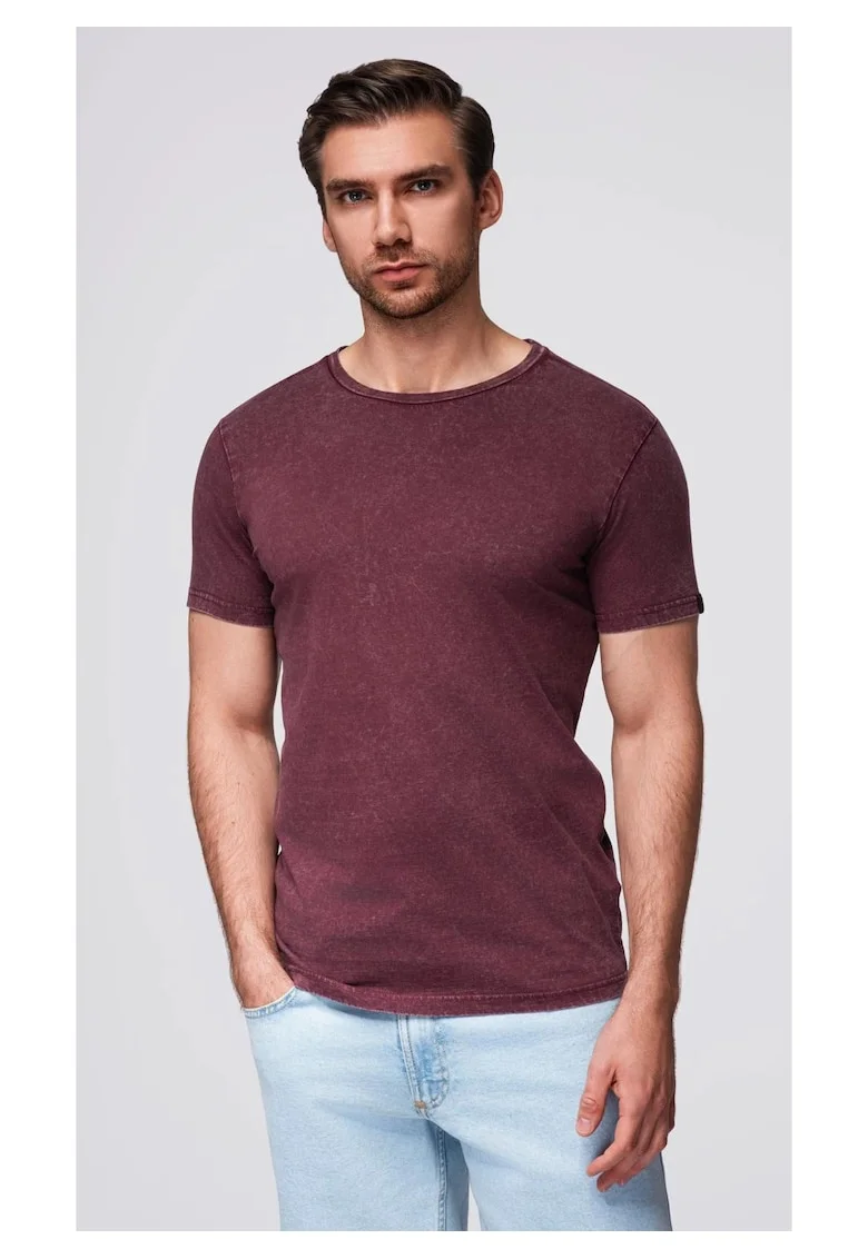 Tricou cu efect decolorat  OM-TSWT-0116, Visiniu
