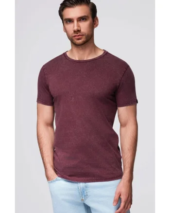 Tricou cu efect decolorat  OM-TSWT-0116, Visiniu