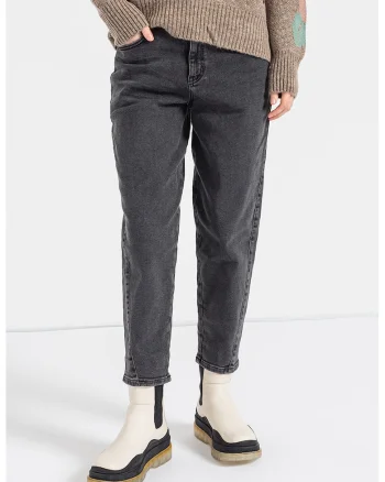 Blugi crop mom cu talie inalta, Gri inchis