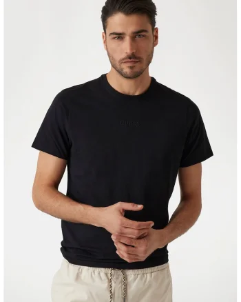 Tricou din bumbac cu decolteu la baza gatului, Negru