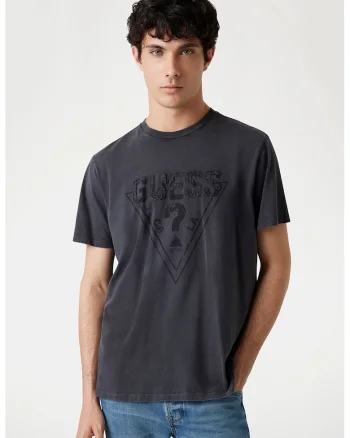 Tricou de bumbac cu aplicatie logo, Negru stins