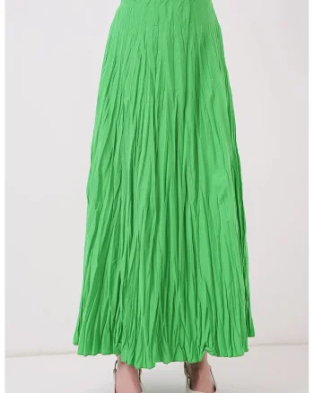 Fusta maxi texturata BigDart, poliester, Verde, Verde