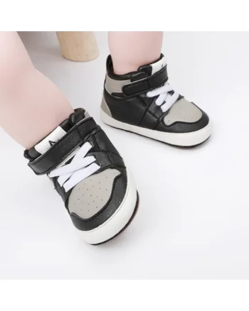 Pantofi sport inalti  Model AL 19105, Pentru bebelusi, Piele ecologica, Baieti, Negru cu gri, Multicolor