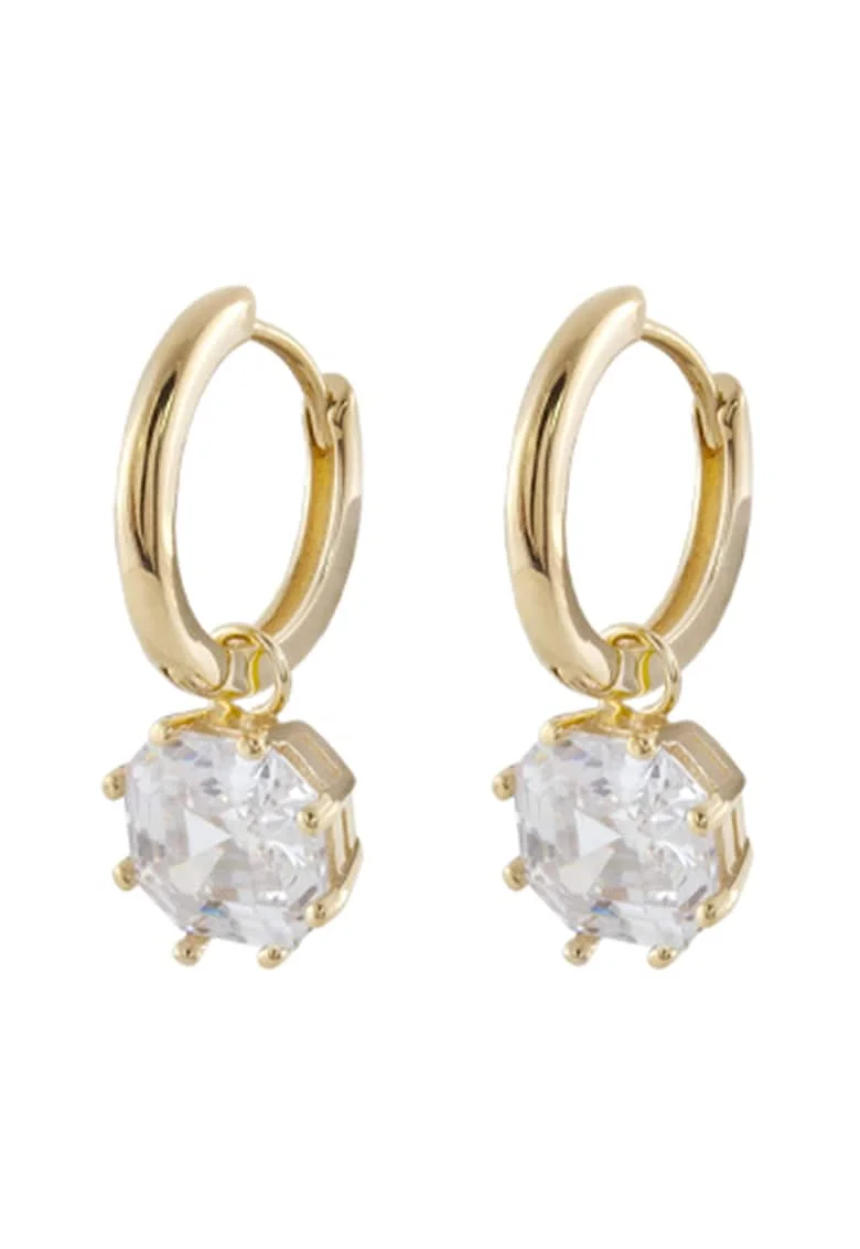 Cercei placati cu aur de 18K cu zirconia Gifting, Auriu/Alb murdar