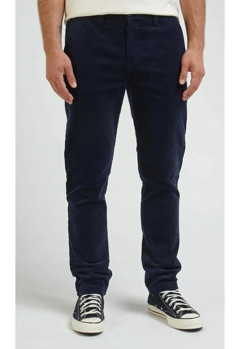 Pantaloni chinos  Slim Chino din catifea albastra, croiala slim, talie usor ridicata