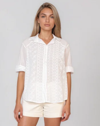 Cămașă cu broderie în partea din față alb - Unica S-L