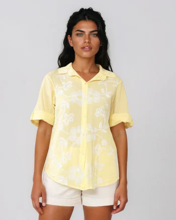 Cămașă cu broderie albă galben - Unica S-L