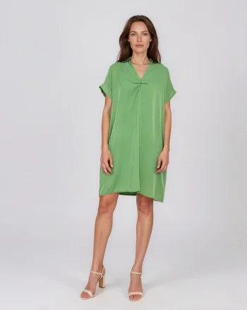 Rochie casual cu nod în piept și buzunare verde - Unica S-L