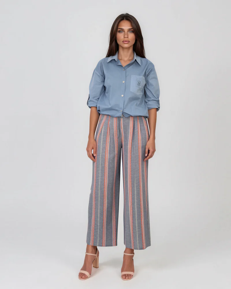 Cămașă cu buzunar și șiret în talie albastru-jeans - Unica S-L