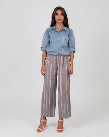 Cămașă cu buzunar și șiret în talie albastru-jeans - Unica S-L