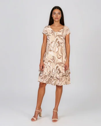Rochie cu print floral și volane beige - Unica S-L