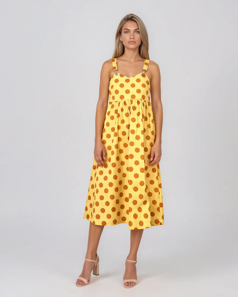 Rochie sarafan cu buline galben - Unica S-L