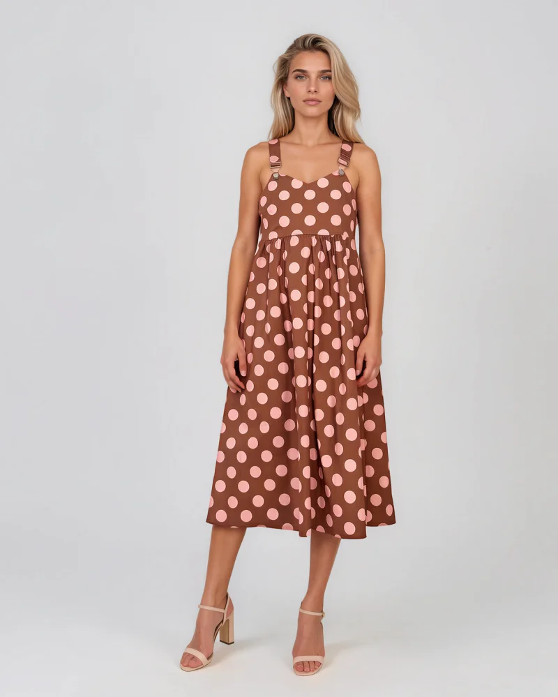 Rochie sarafan cu buline maro - Unica S-L
