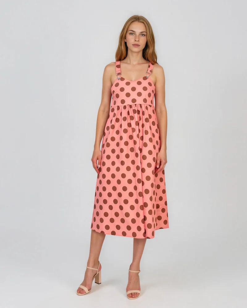 Rochie sarafan cu buline roz-prafuit - Unica S-L