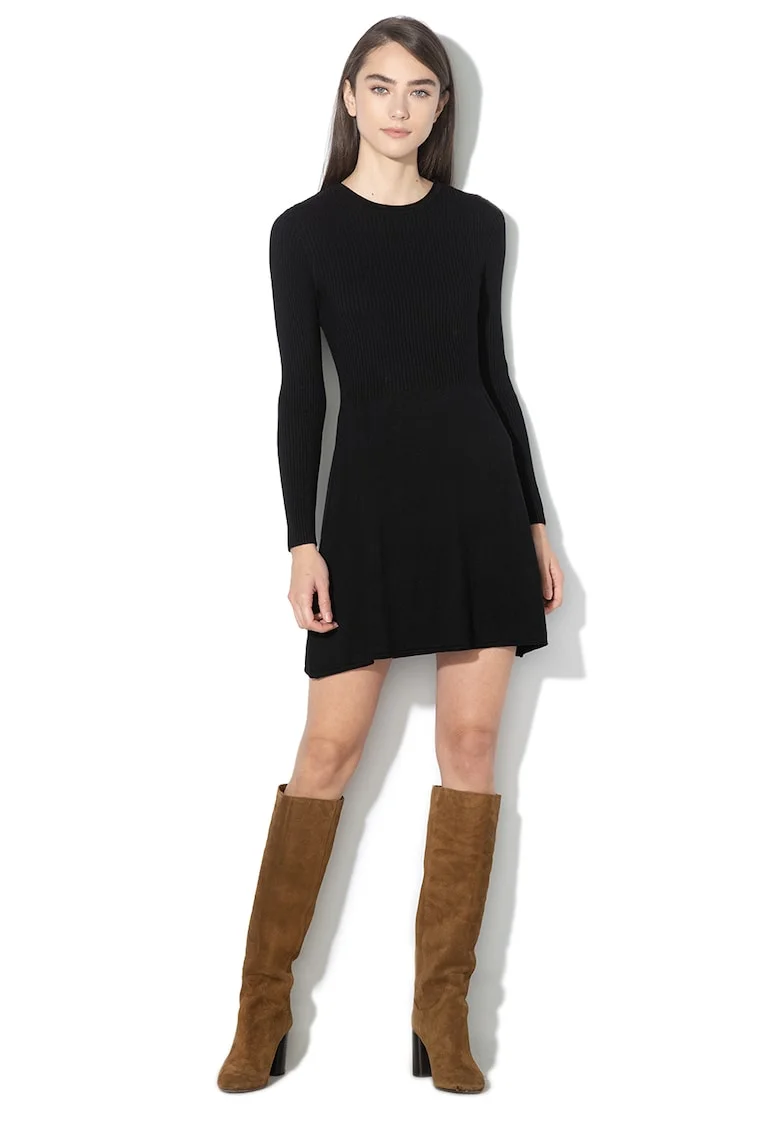 Rochie evazata tricotata fin Alma, Negru