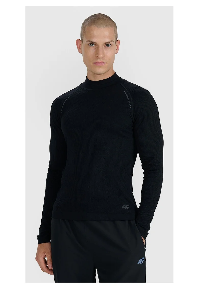 Tricou Negru pentru Barbati  cu Maneci Lungi, Tehnologie 4FDry & 4FSkin, Reflectorizant, Trail Running, Slim Fit, Sezon AW25