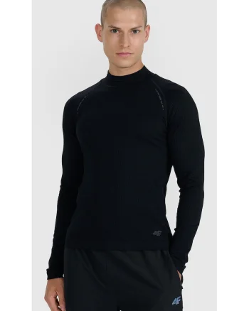 Tricou Negru pentru Barbati  cu Maneci Lungi, Tehnologie 4FDry & 4FSkin, Reflectorizant, Trail Running, Slim Fit, Sezon AW25
