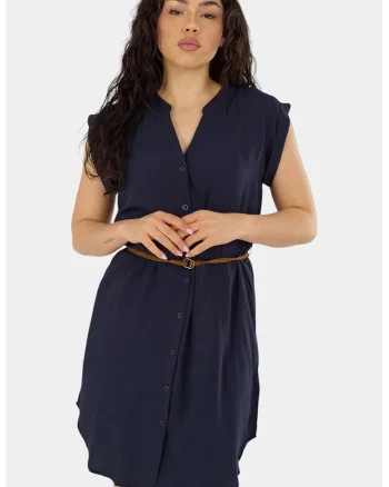 Rochie-tunica cu o curea in talie Mona, Bleumarin