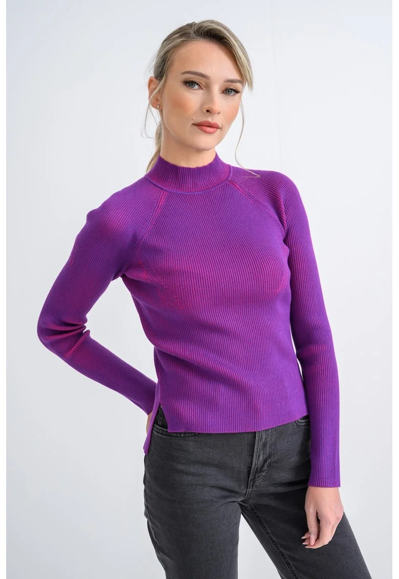 Pulover slim fit cu maneci raglan, Rosu/Violet
