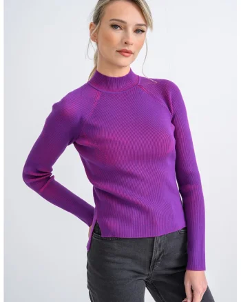 Pulover slim fit cu maneci raglan, Rosu/Violet