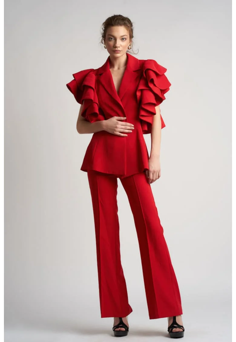 Sacou cu volane arhitecturale Red, Rosu