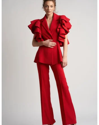 Sacou cu volane arhitecturale Red, Rosu