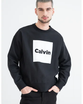 Bluza de trening cu decolteu la baza gatului si imprimeu logo, Alb/Negru