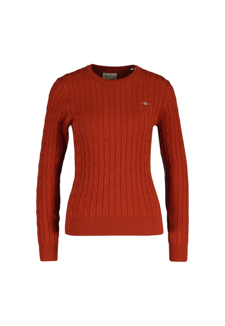Pulover slim fit cu model torsade, Caramiziu