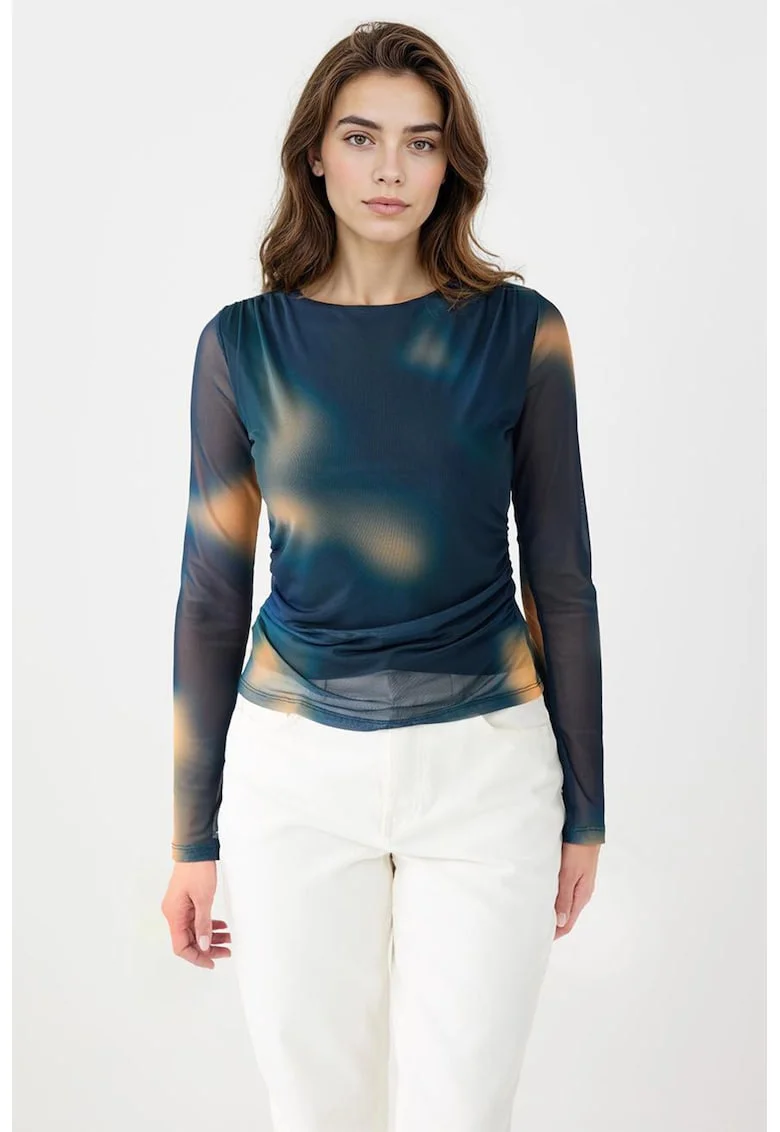Bluza slim fit cu tul, Roz somon/Verde persan
