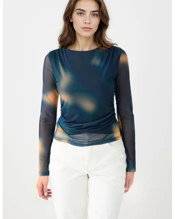 Bluza slim fit cu tul, Roz somon/Verde persan